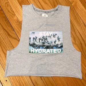 🔥 OFFLINE Aerie Gray Graphic Muscle Tee Activewear Tank Size Small